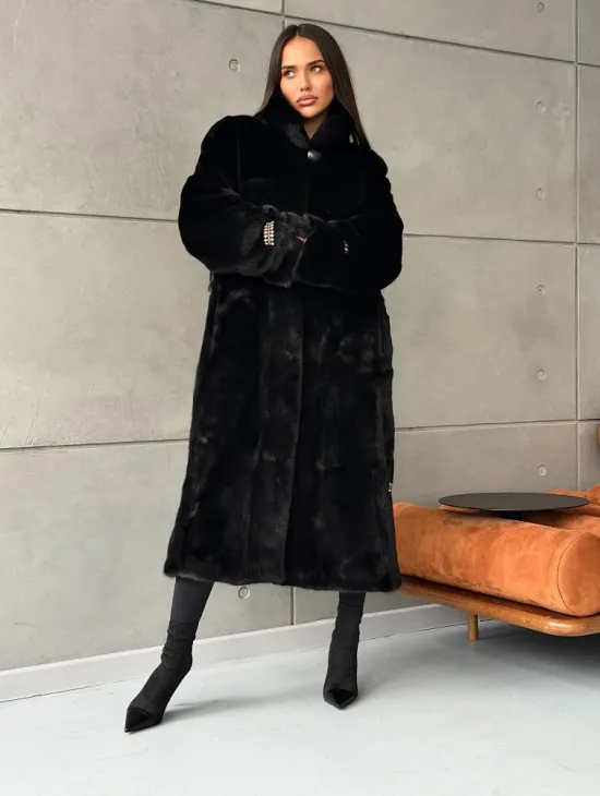 Черная норковая шуба Blackglama - стойка воротник - фото 7