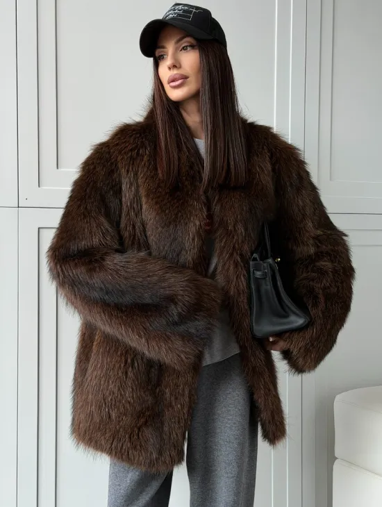 Жакет - полушубок из меха финского енота Saga - фото 0
