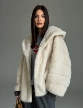 Норковый полушубок с капюшоном кобра - фото 0