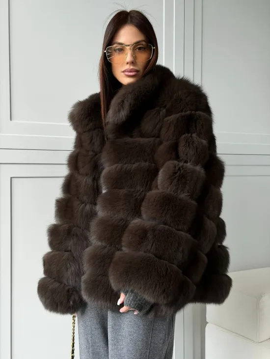 Шуба из натурального песца под соболь - фото 0