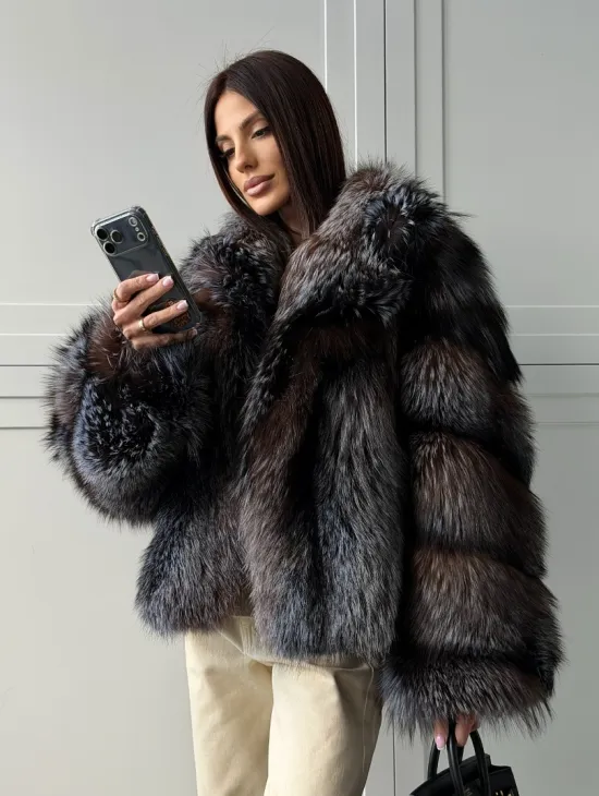 Шуба из меха блюфрост - воротник английский - фото 10