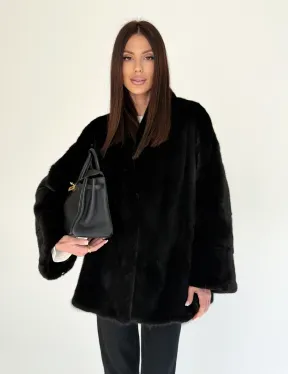 Женский норковый жакет - черный - фото 10