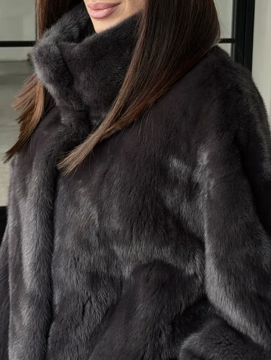 Меховой норковый жакет (серый) - фото 1