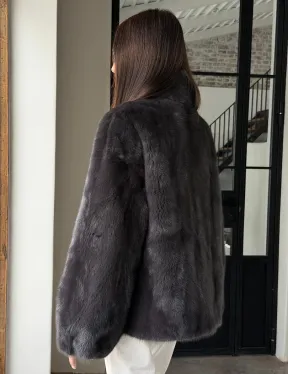 Меховой норковый жакет (серый) - фото 9