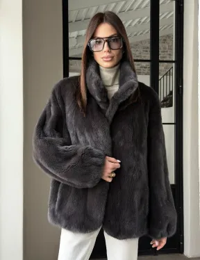 Меховой норковый жакет (серый) - фото 14
