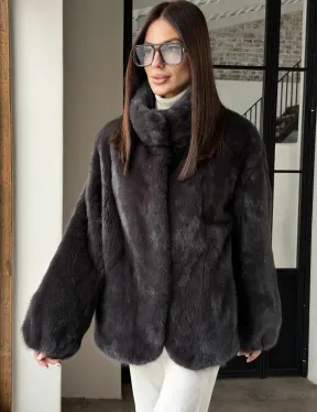 Меховой норковый жакет (серый) - фото 5