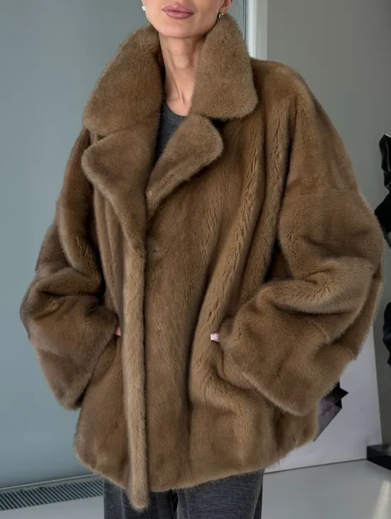 Женский норковый полушубок - английский воротник - фото 4