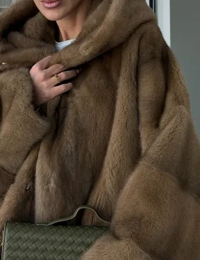 Женский норковый полушубок с капюшоном - фото 1