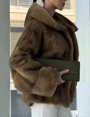 Женский норковый полушубок с капюшоном - фото 4