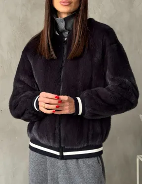 Бомбер из меха норки в цвете графит - фото 3