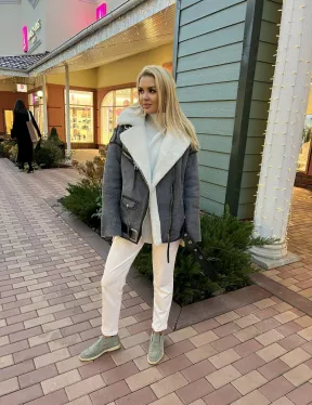 Дубленка - авиатор из винтажной кожи - фото 4