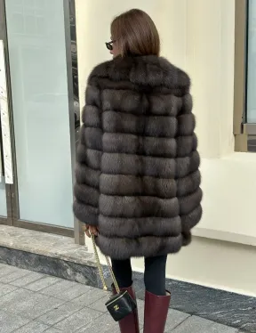 Роскошная шуба из меха баргузинского соболя - воротник шаль - фото 1