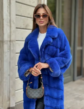 Шуба из меха норки - цвет синий - фото 0