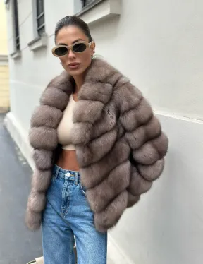 Шуба из меха соболя в оттенке торторо - фото 3