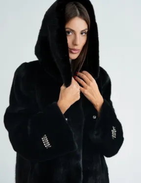 Норка BLACKGLAMA пластины с капюшоном - фото 1
