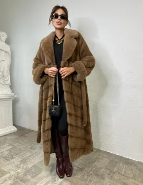 Длинная шуба карамель кимоно мех NAFA - фото 3