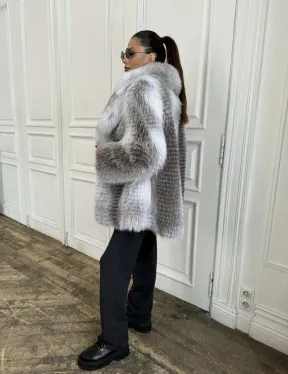 Шуба из меха арктической лисы - серая - фото 7