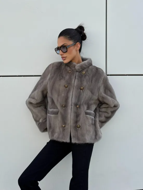 Жакет норковый в цвете сапфир - фото 14