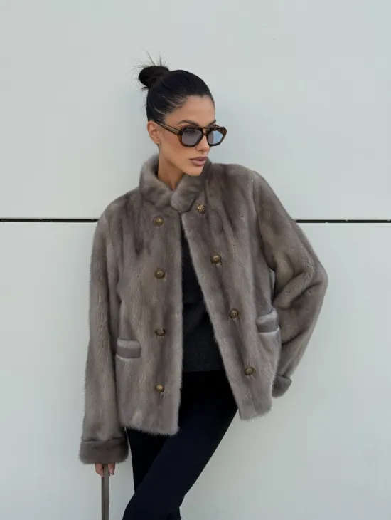 Жакет норковый в цвете сапфир - фото 13