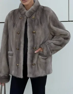 Жакет норковый в цвете сапфир - фото 3