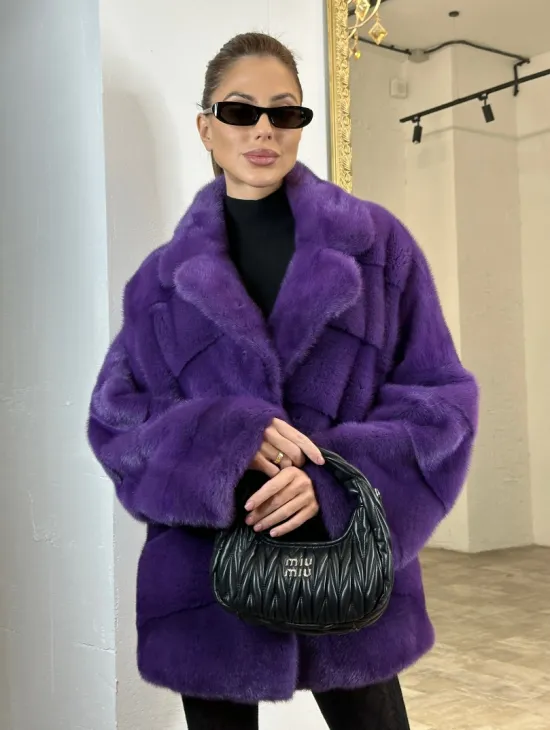 Кимоно полушубок английский воротник - цвет фиолетовый - фото 0