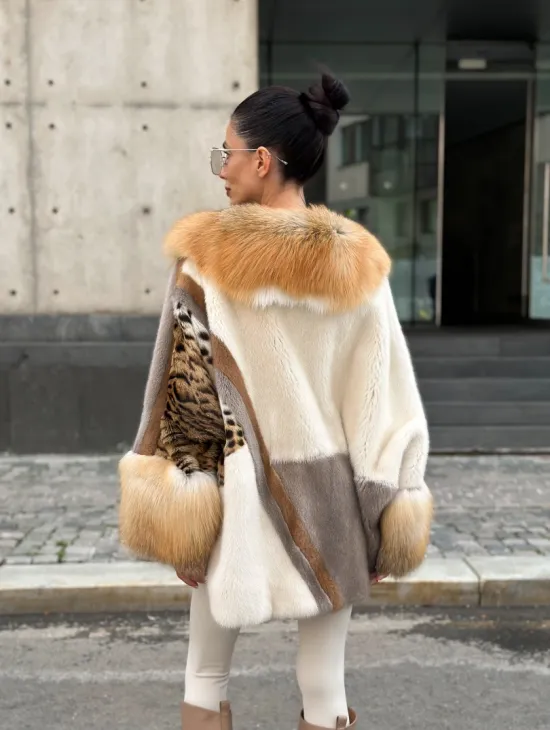 Комбинированная шуба из меха норки и альпийской лисы - фото 2