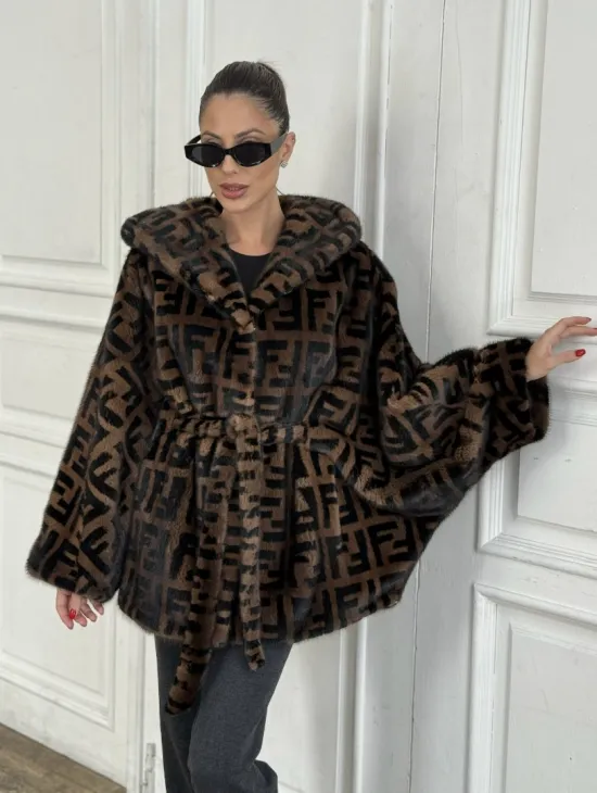 Норка летучая мышь с капюшоном, принт - цвет соболь - фото 5