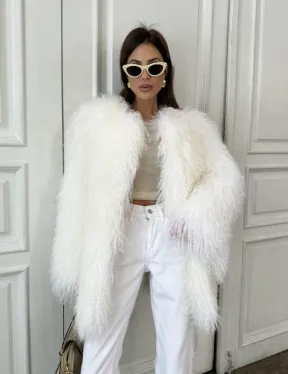 Белая шуба из меха ламы - фото 3