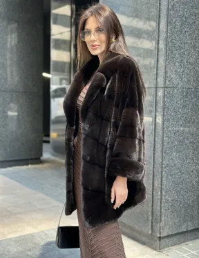 Укороченная норковая шуба в цвете шоколад - фото 3