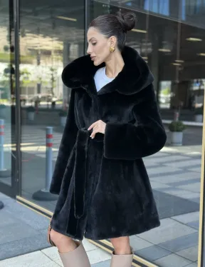 Шуба норковая с капюшоном, мех BLACKGLAMA - фото 4