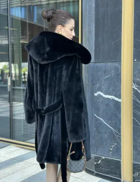 Шуба норковая с капюшоном, мех BLACKGLAMA - фото 6
