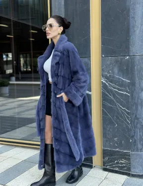 Норковая шуба с английским воротником - цвет джинс - фото 12