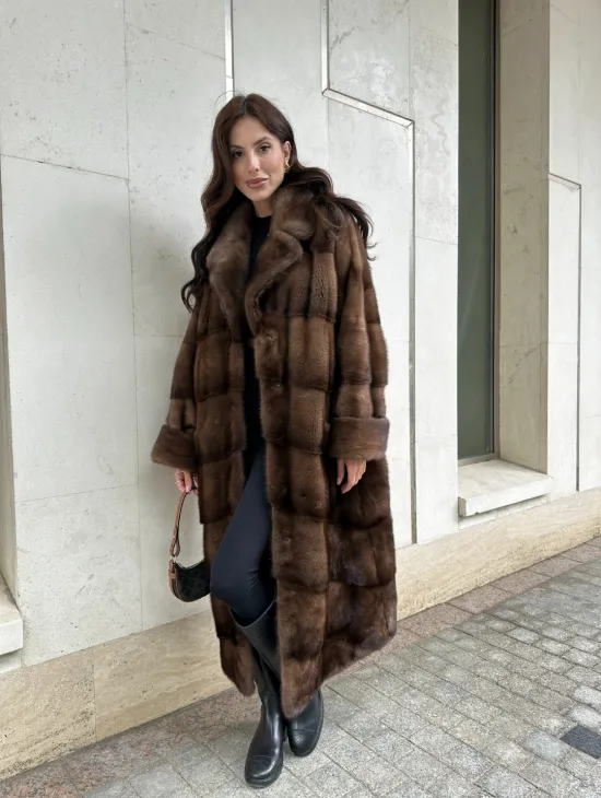 Норковая шуба NAFA соболиного натурального цвета - фото 11