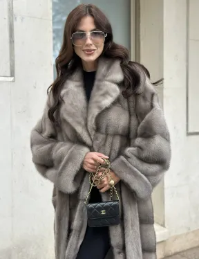 Шуба из норки  серого цвета - сапфир с английским воротником - фото 4