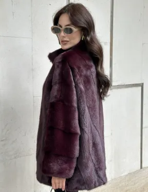 Женская норковая курточка - цвет бордо - фото 2