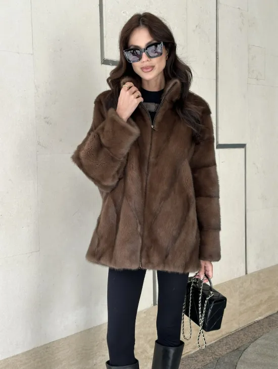 Норковая шуба в коричневом оттенке - Соболь - фото 5